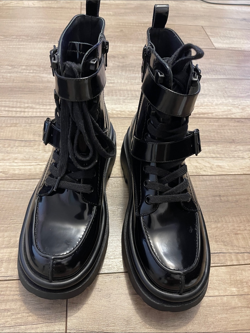 4ccccees black patent combat boots